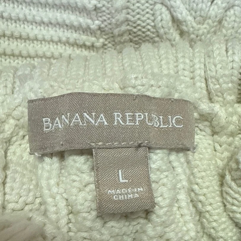 Banana Republic White Cable Knit Turtleneck Long Sleeve Pullover Sweater Top L - Image 3
