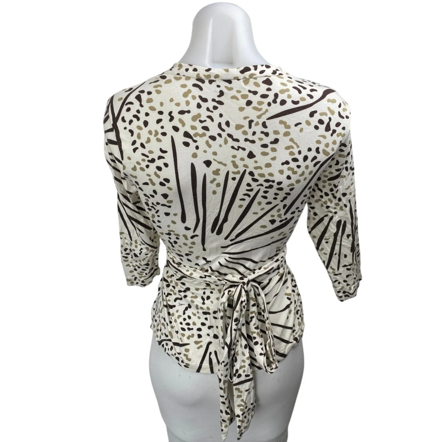Banana Republic White Multicolor Print V-neck 3/4 Sleeve Wrap Blouse Top Size S - Image 2