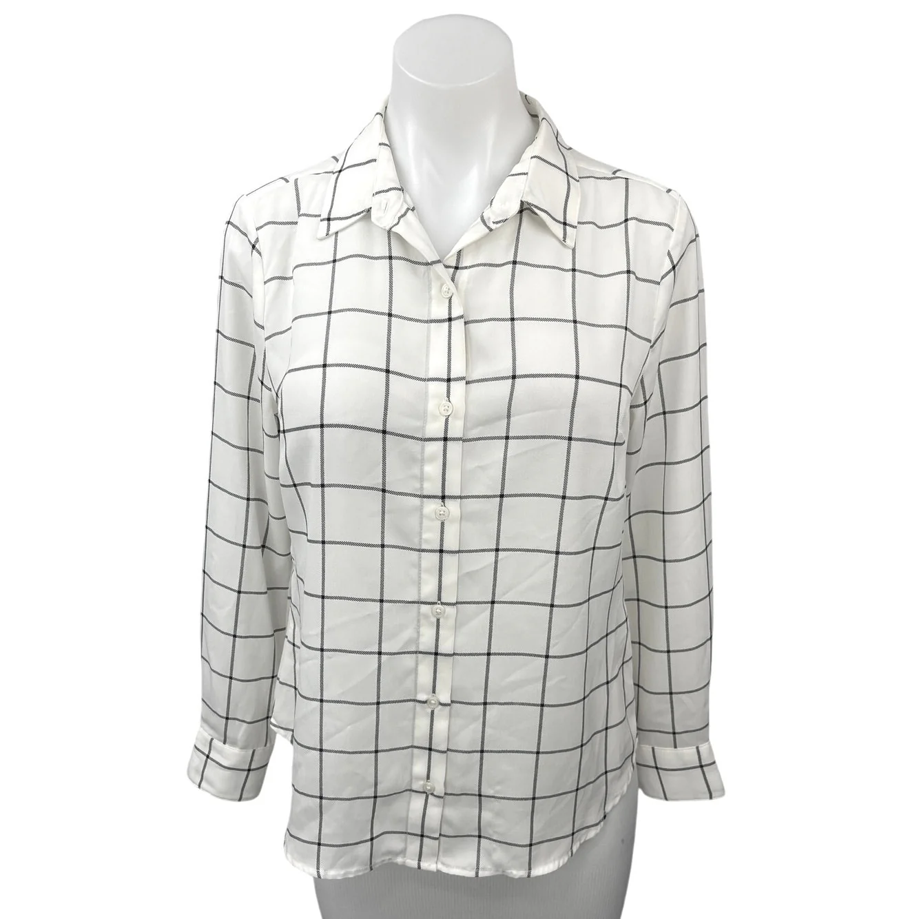 Banana Republic White Plaid Checkered Button Down Long Sleeve Shirt Blouse Top S