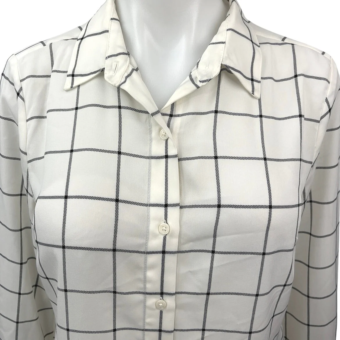 Banana Republic White Plaid Checkered Button Down Long Sleeve Shirt Blouse Top S - Image 3