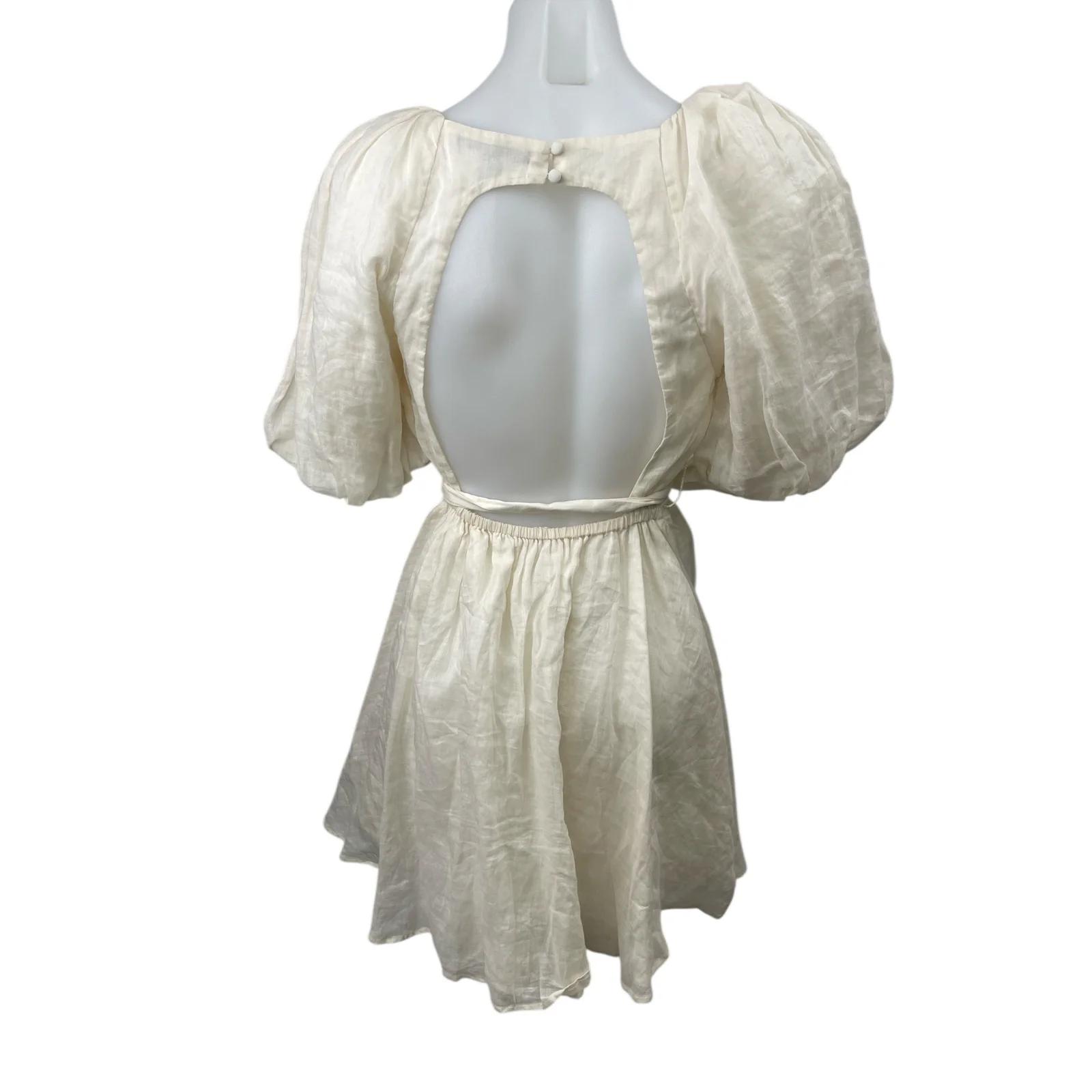 Banana Republic White Ramie Short Puff Sleeve Open Back Mini A-line Dress Sz XS - Image 2