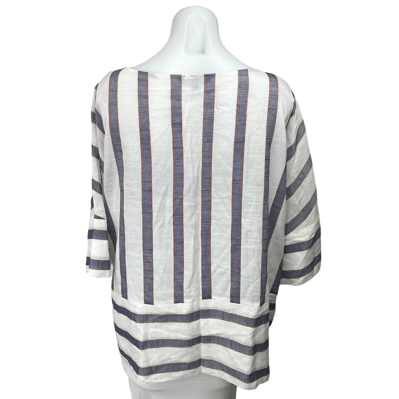 Banana Republic White Striped 3/4 Sleeve Oversized Boho Shirt Blouse Top Tunic L - Image 2