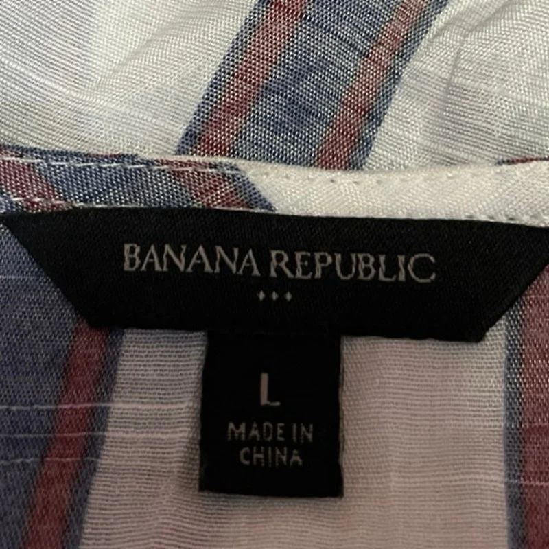 Banana Republic White Striped 3/4 Sleeve Oversized Boho Shirt Blouse Top Tunic L - Image 3