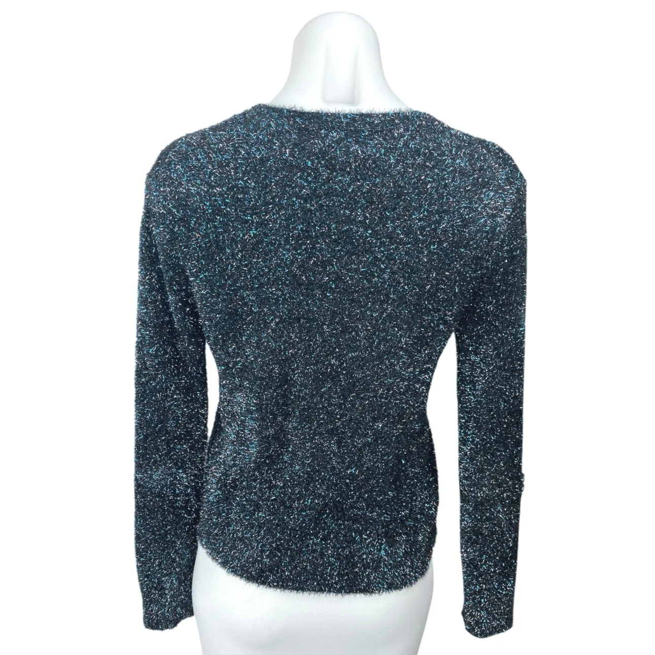 Banana Republic Women's Black Blue Metallic Long Sleeve Pullover Sweater Top XS - Image 2