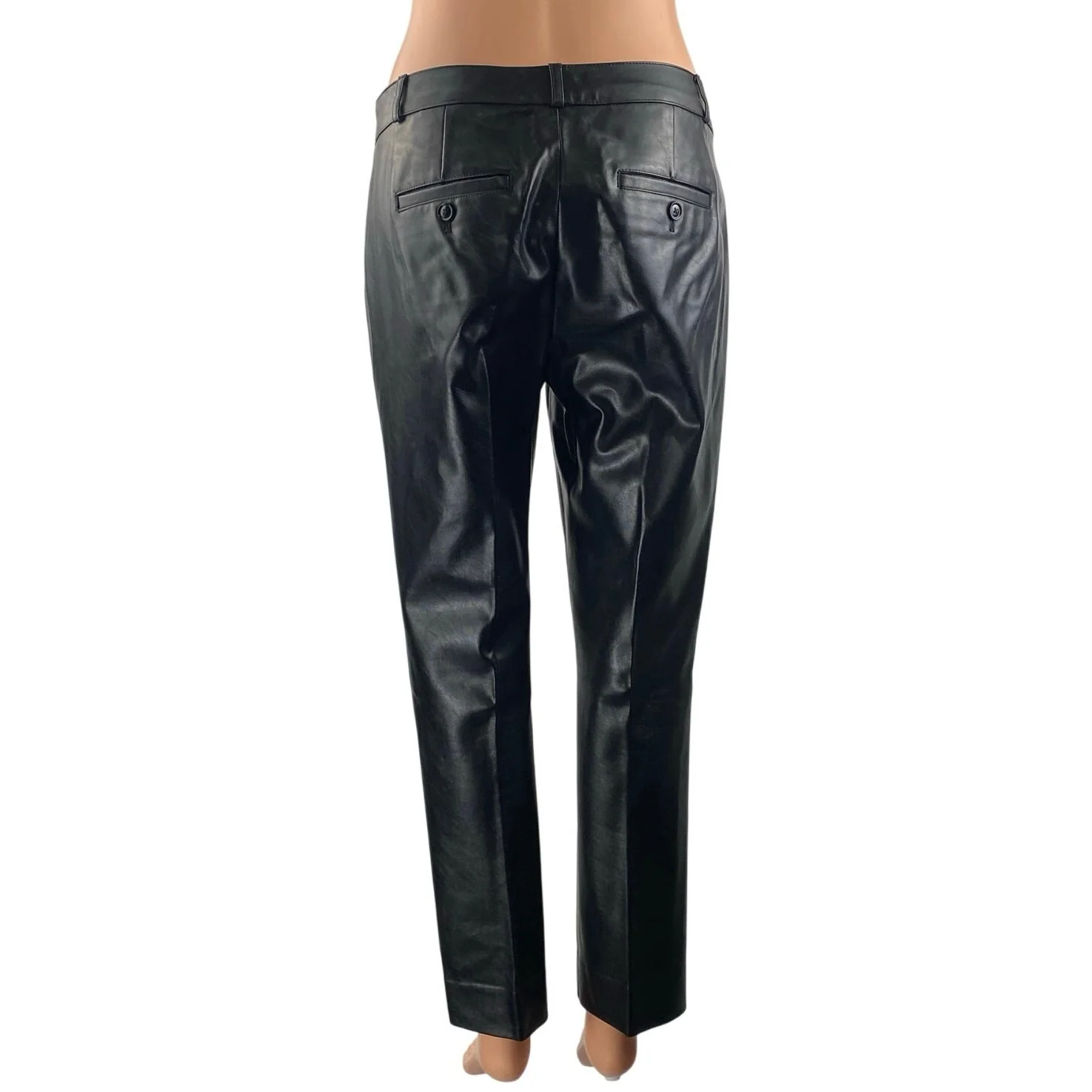 Banana Republic Womens Black Faux Leather Vegan Straight Trousers Pants Size 2 - Image 3