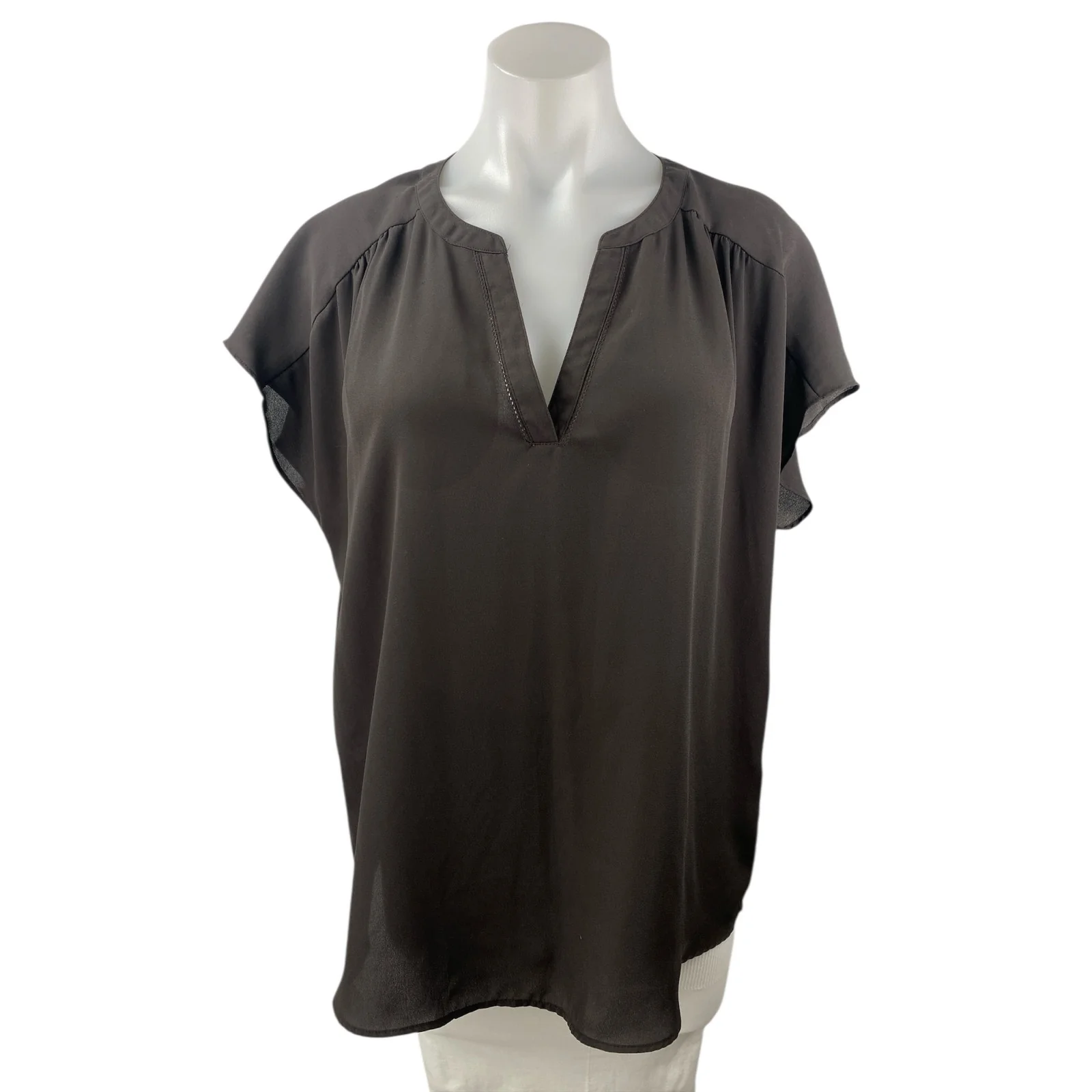 Banana Republic Women's Black Short Sleeve Notch V Neck Shirt Blouse Top Size L