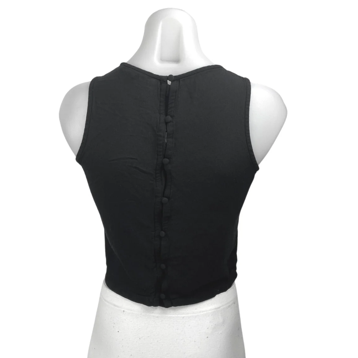 Banana Republic Women's Black Sleeveless High Neck Button Back Crop Tank Top XS - Image 2