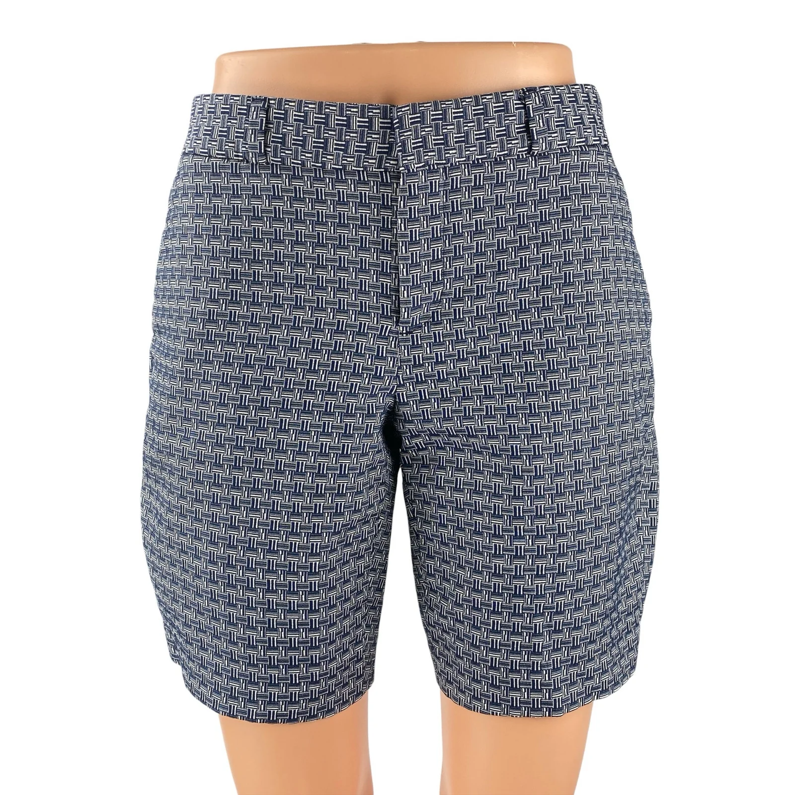 Banana Republic Women's Blue Combo Geometric Mid Rise Casual Bermuda Shorts Sz S