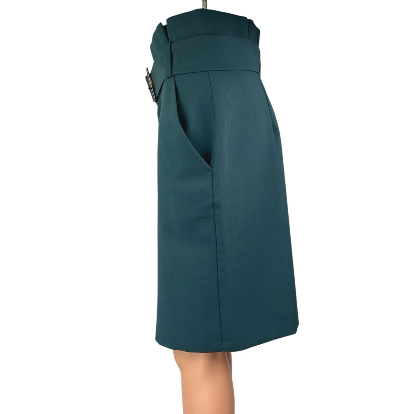Banana Republic Women's Blue Green Belted Knee Length Paperbag Pencil Skirt 4 - Image 2