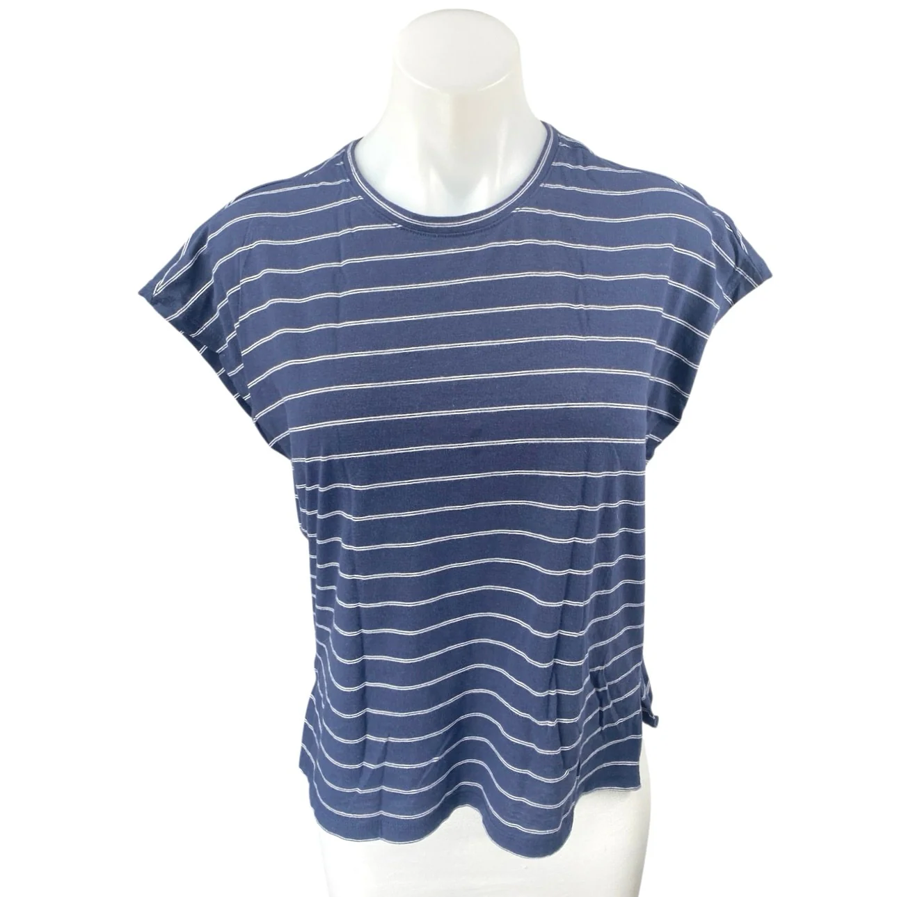 Banana Republic Women's Blue Striped Cap Sleeve Crew Neck Tee T-shirt Top Size S