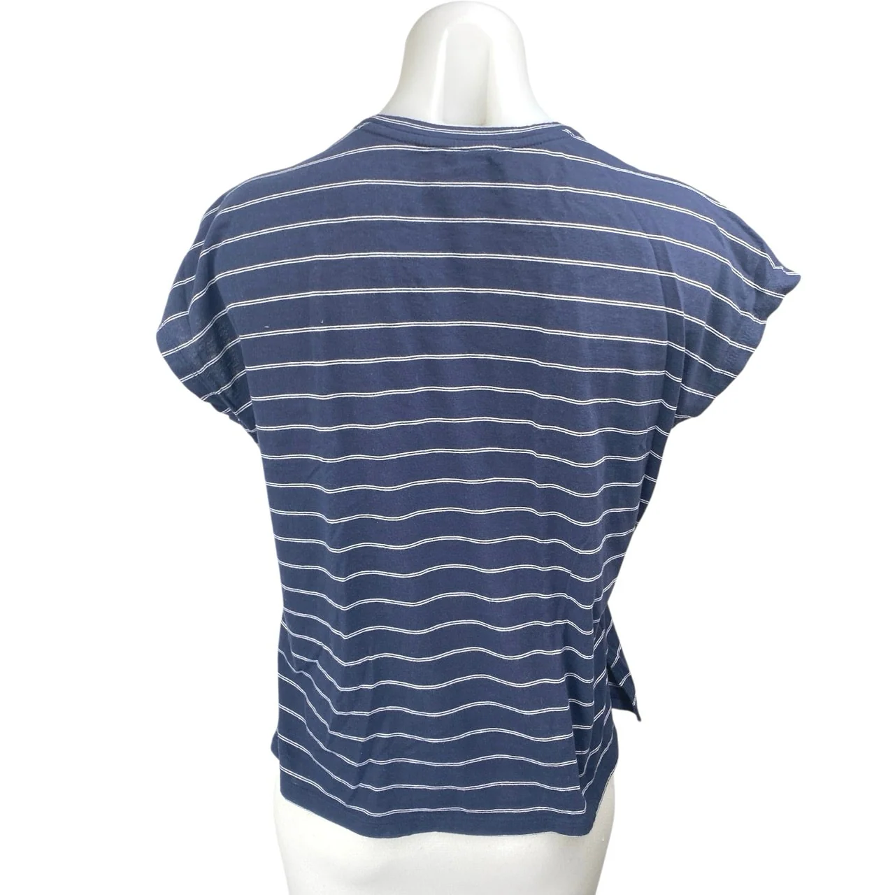 Banana Republic Women's Blue Striped Cap Sleeve Crew Neck Tee T-shirt Top Size S - Image 2