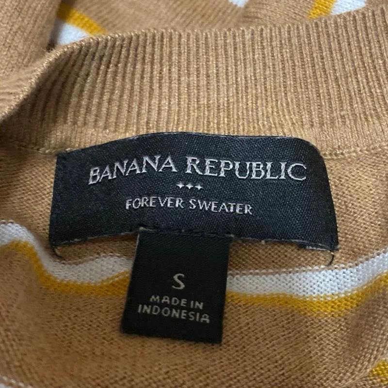 Banana Republic Women's Brown Striped Crewneck Long Sleeve Sweater Top Size S - Image 3