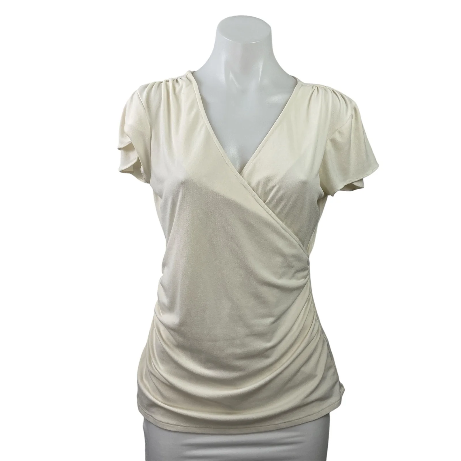 Banana Republic Women's Cream Short Sleeve Stretch V-neck Wrap Blouse Top Size S