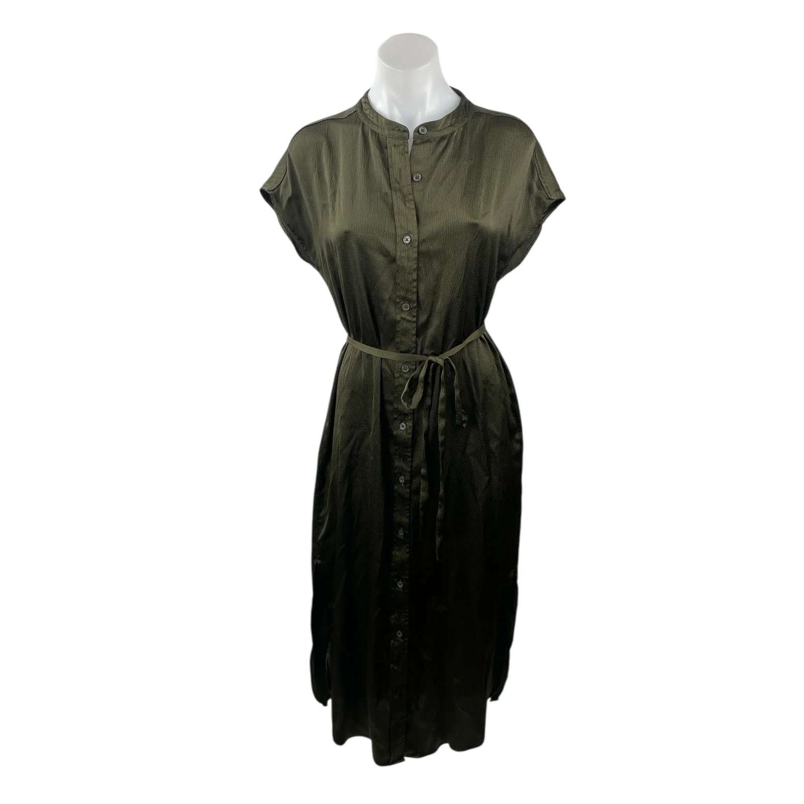 Banana Republic Women's Green Drop Short Sleeve Tie Waist Midi Shirt Dress XS