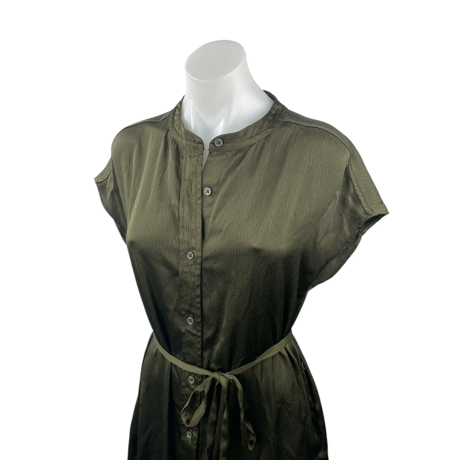 Banana Republic Women's Green Drop Short Sleeve Tie Waist Midi Shirt Dress XS - Image 2