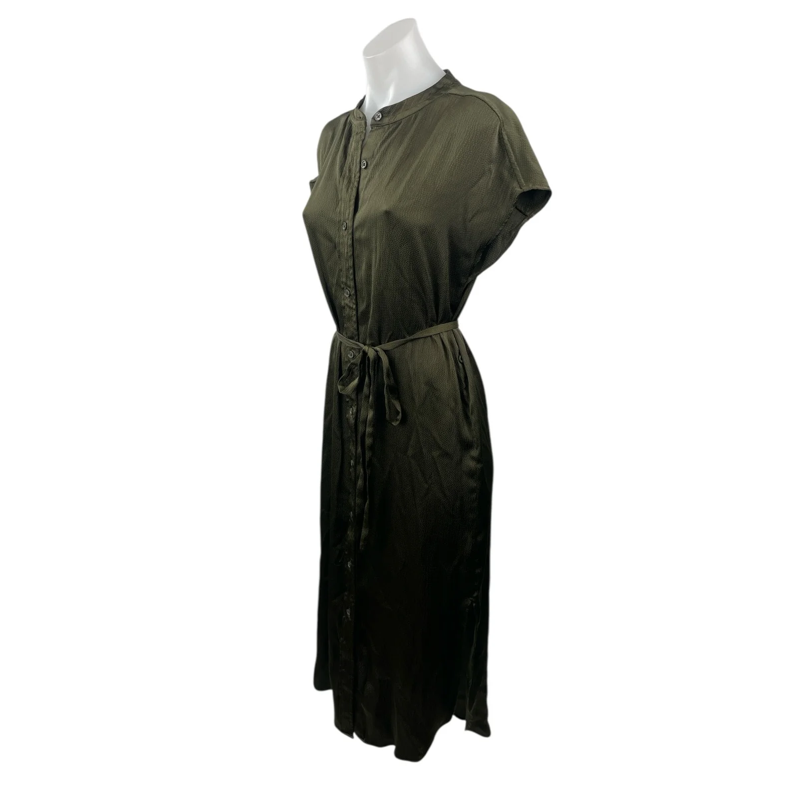 Banana Republic Women's Green Drop Short Sleeve Tie Waist Midi Shirt Dress XS - Image 3