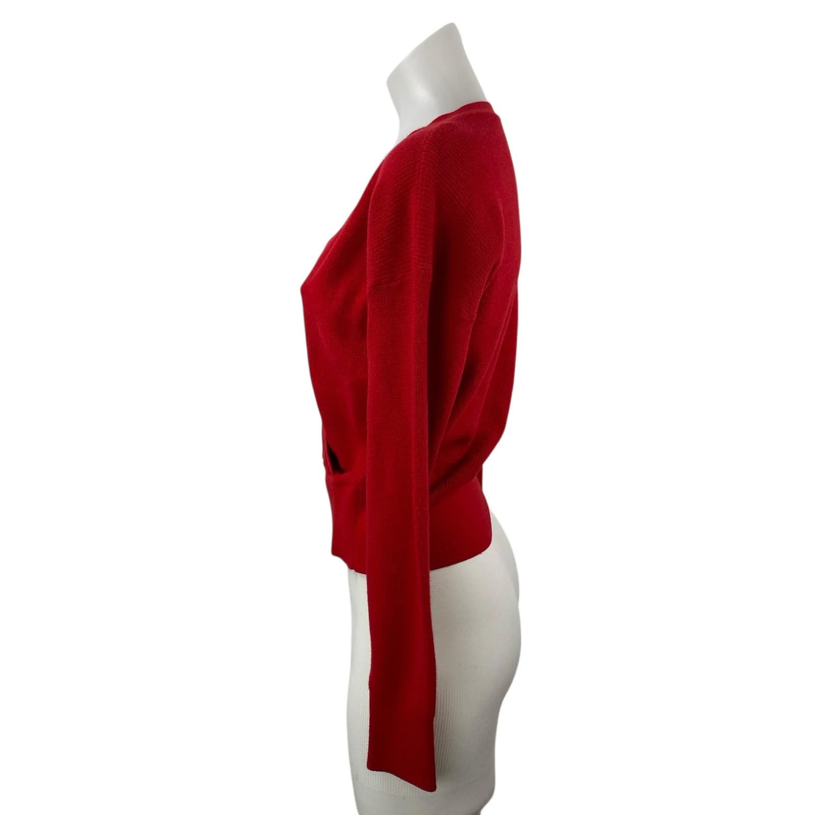 Banana Republic Women's Red Ribbed Knit Long Sleeve Faux Wrap Sweater Top Size S - Image 3