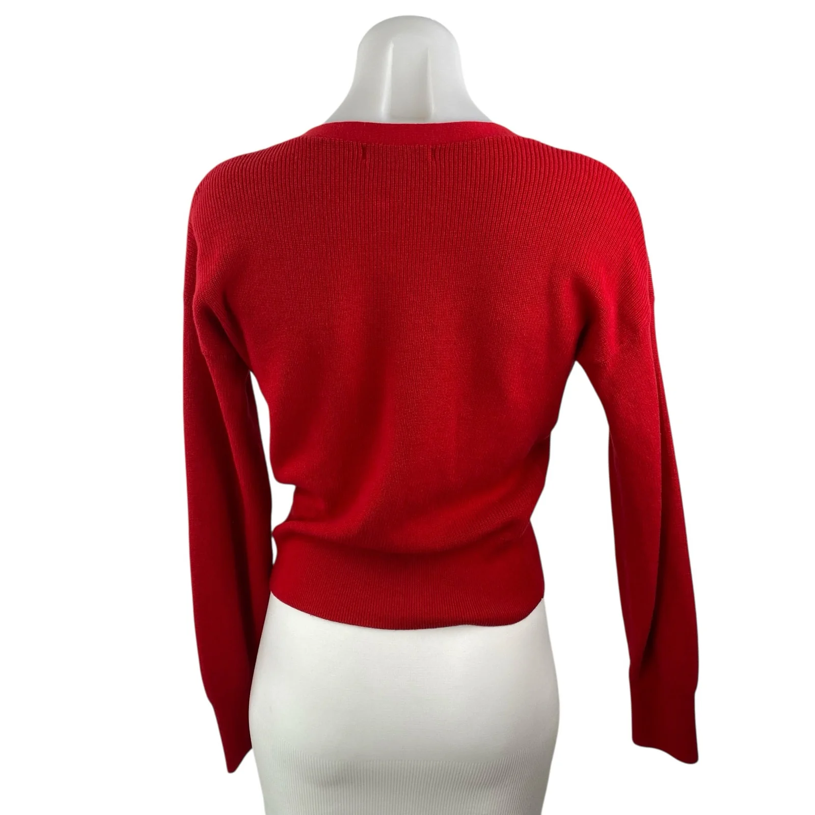 Banana Republic Women's Red Ribbed Knit Long Sleeve Faux Wrap Sweater Top Size S - Image 4