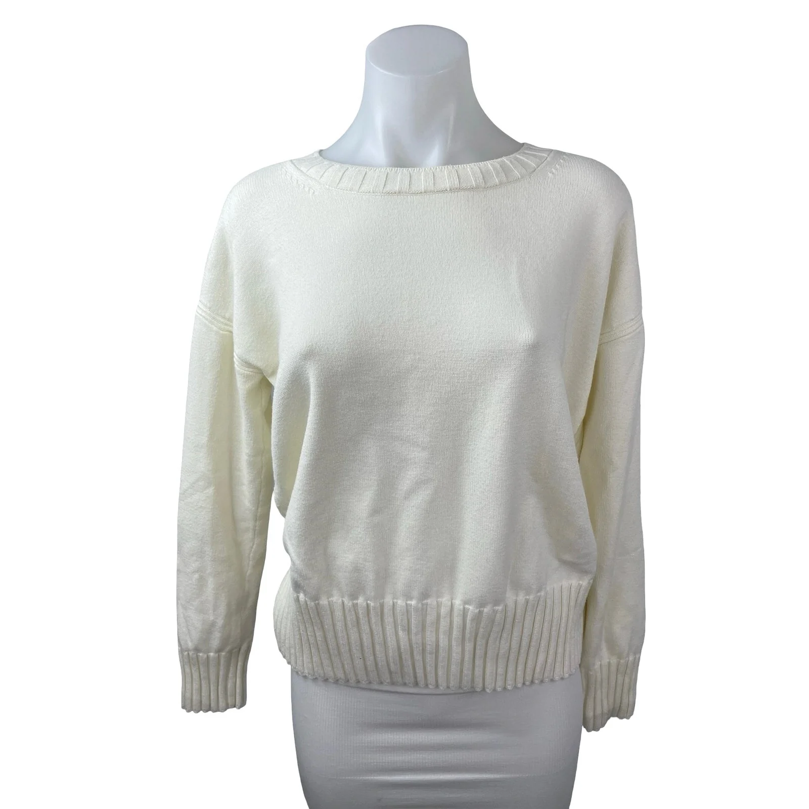 Banana Republic Women's White Crew Neck Long Sleeve Sweatshirt Sweater Top Sz M