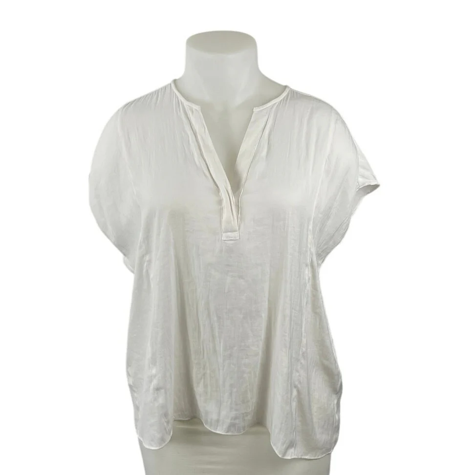 Banana Republic Women's White V Neck Short Sleeve Shirt Blouse Top Size XL