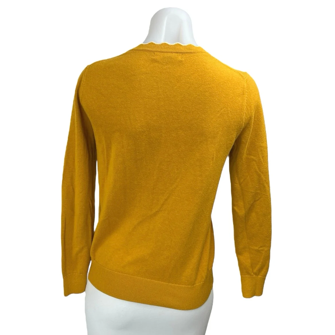 Banana Republic Yellow Knit Long Sleeve Scalloped Crew Neck Sweater Top Size XS - Image 2