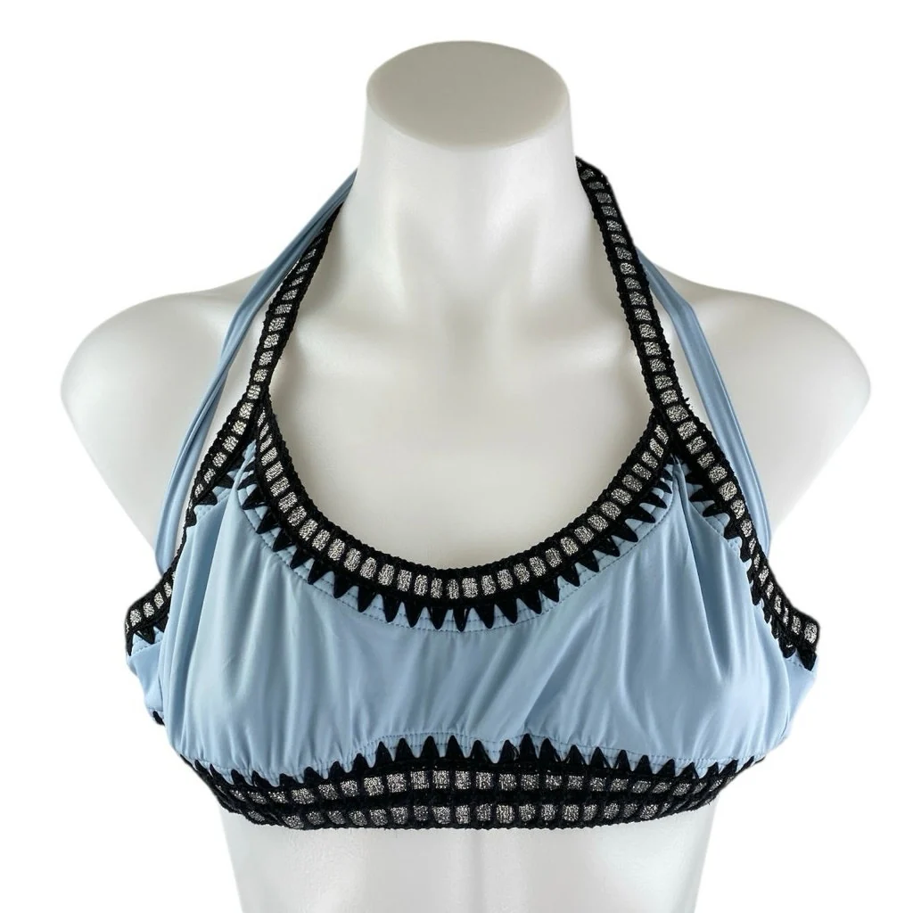 Bar III Blue Black Boho Halter Tie Back Backless Bikini Swimwear Top Size S