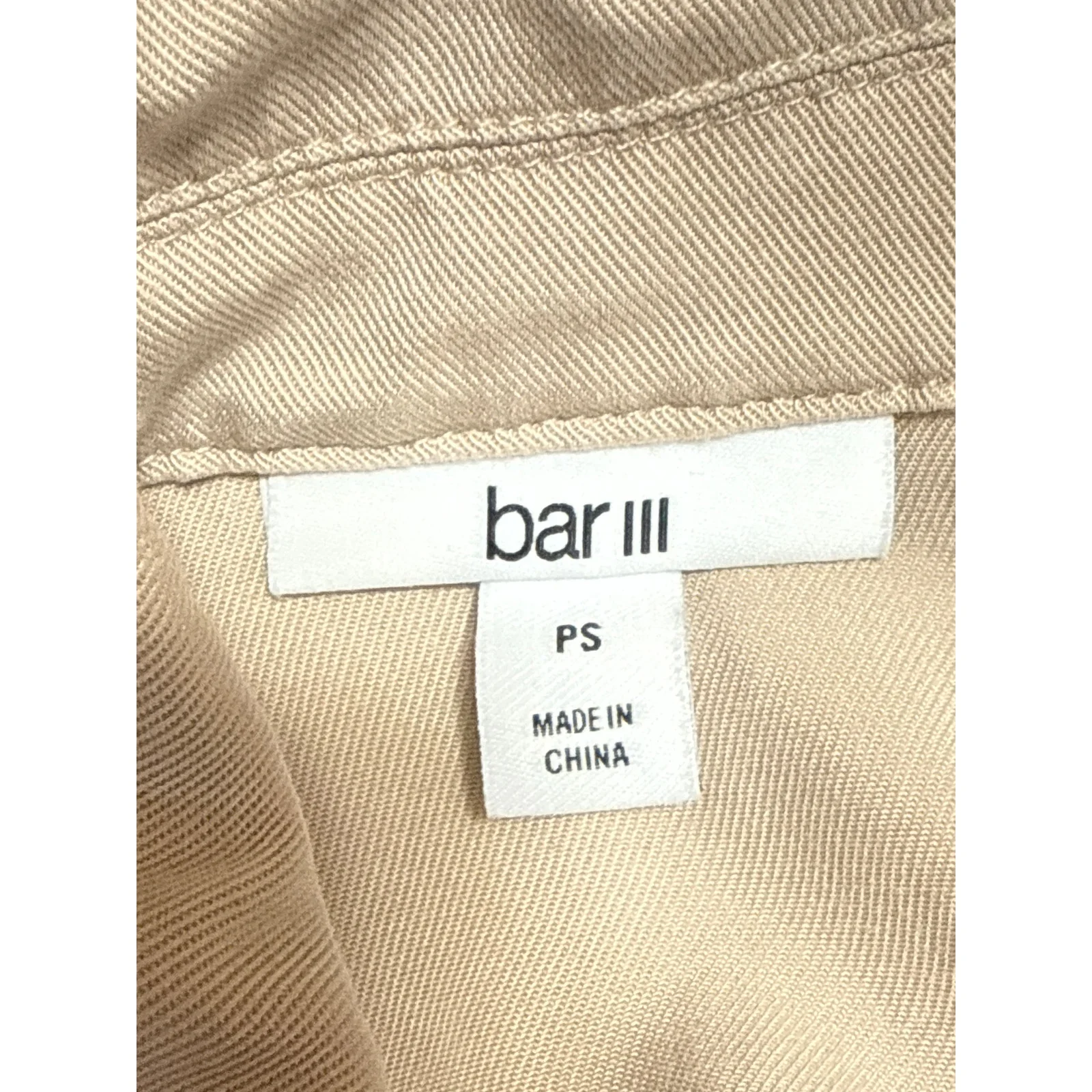 Bar III Women's Beige Long Sleeve Tie Belt Pocket Peplum Crop Shirt Top Size S - Image 4