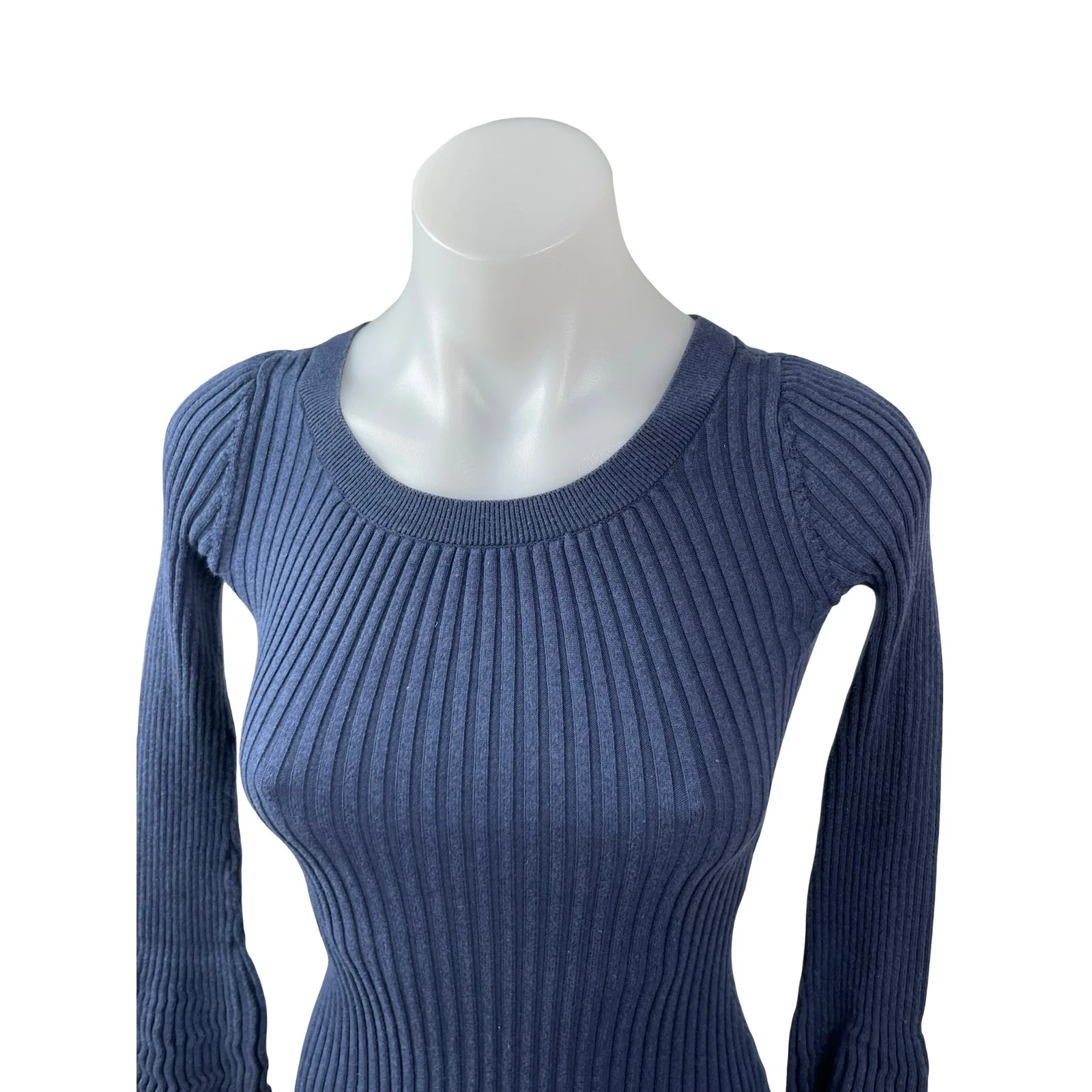 Bar III Women's Blue Ribbed Knit Long Bell Sleeve Midi Sweater Bodycon Dress XS - Image 3