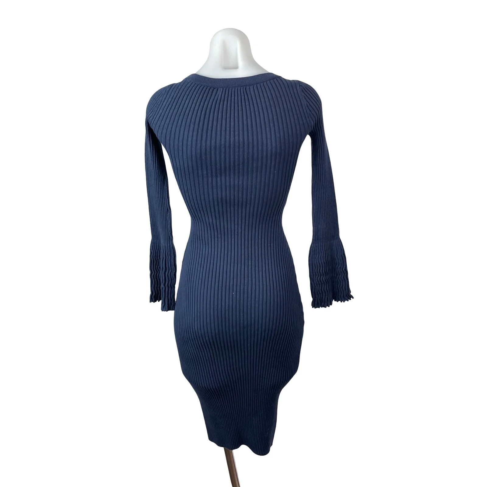 Bar III Women's Blue Ribbed Knit Long Bell Sleeve Midi Sweater Bodycon Dress XS - Image 4
