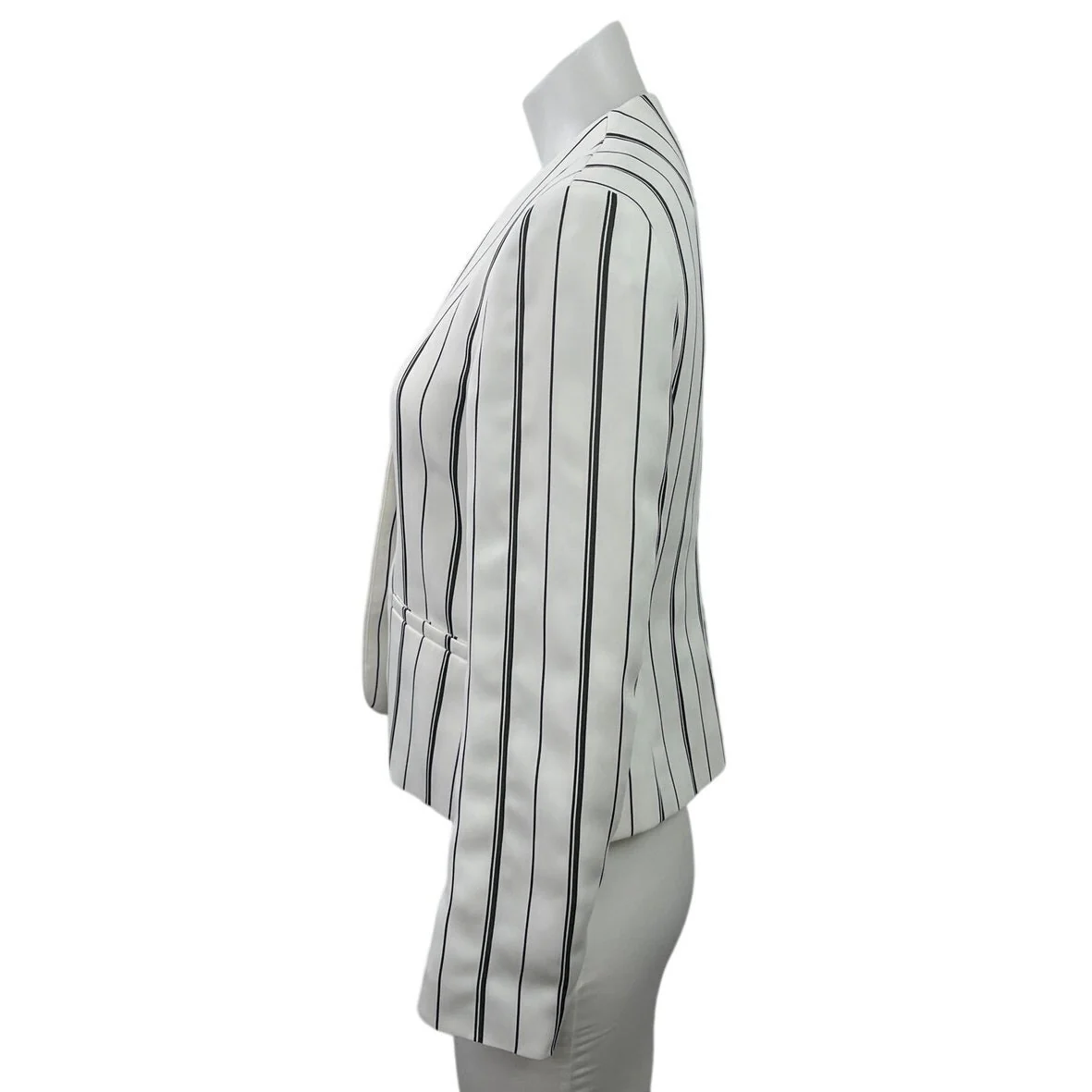 Bar III Womens White Black Striped V Neck Long Sleeve Blazer Coat Jacket Size XS - Image 2