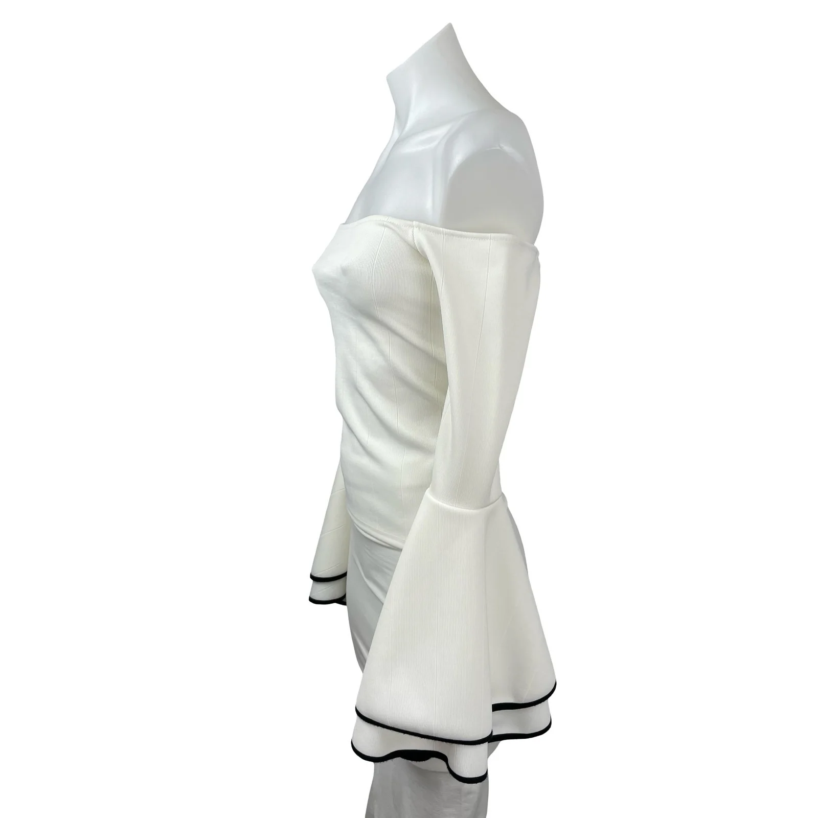 Bar III Women's White Ribbed Off Shoulder Long Bell Sleeve Crop Blouse Top XXS - Image 2