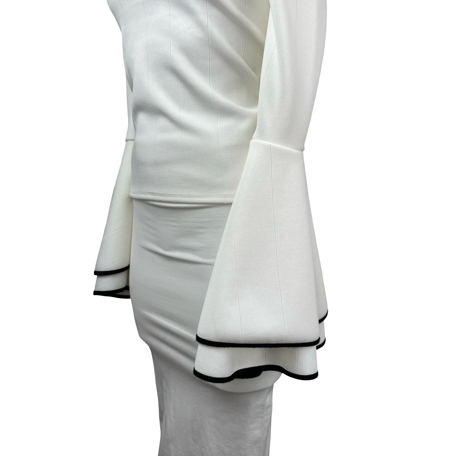 Bar III Women's White Ribbed Off Shoulder Long Bell Sleeve Crop Blouse Top XXS - Image 3