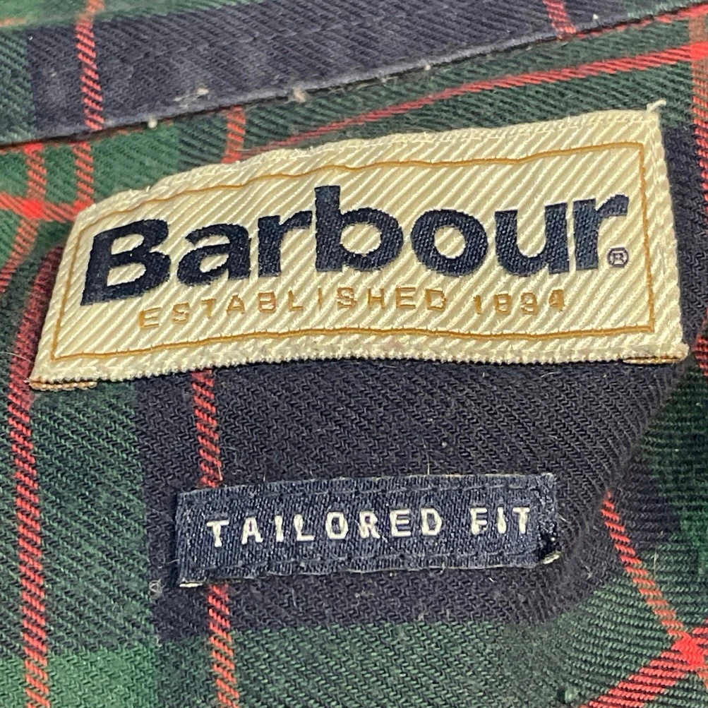 Barbour Tailored Mens Green Plaid Checkered Long Sleeve Button Down Shirt Top XL - Image 4