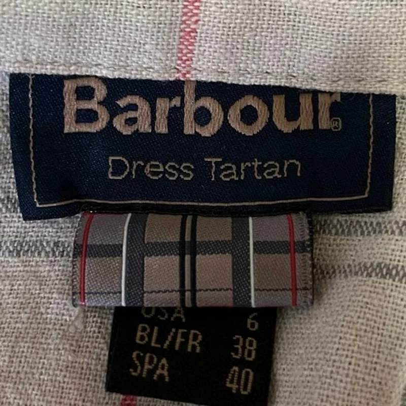 Barbour Women's Linen Cream Plaid Short Sleeve Tartan Midi Shirt Dress Size 6 - Image 3