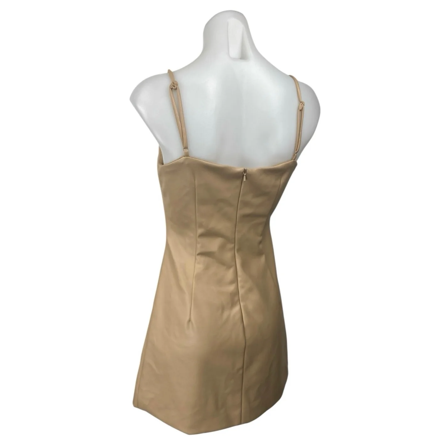 Bardot Gold Tan Faux Vegan Leather Sleeveless Cami Camisole Mini A-Line Dress S - Image 2