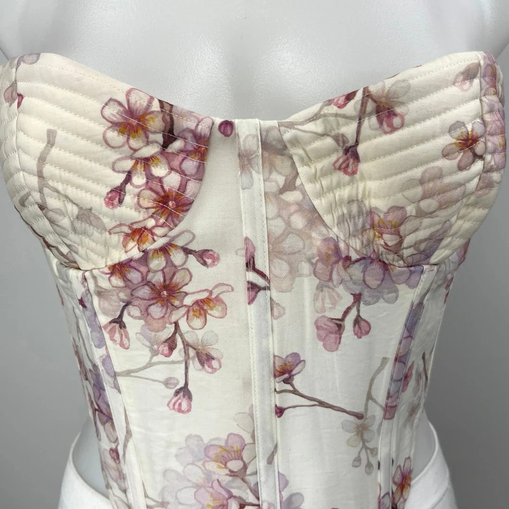 Bardot Gracious White Floral Sleeveless Strapless Bandeau Corset Crop Tank Top M - Image 3