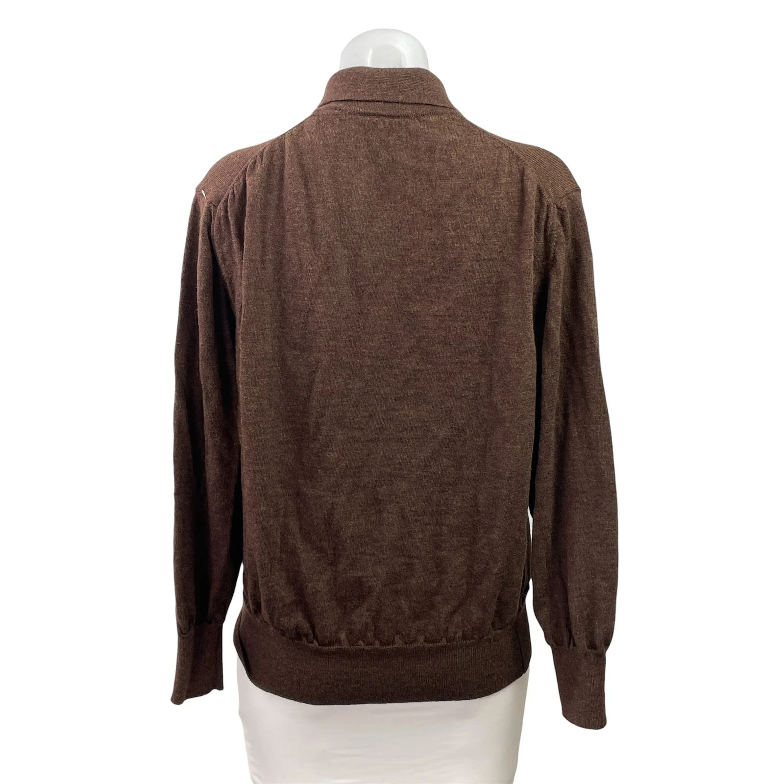Barneys New York 100% Merino Wool Brown Knit Long Sleeve Polo Sweater Top Size M - Image 3