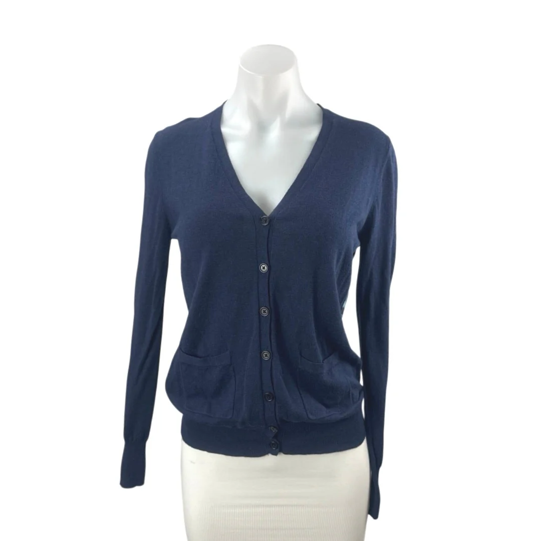 Barney's New York Co-Op Navy Blue Floral Button Up Cardigan Sweater Top Size S