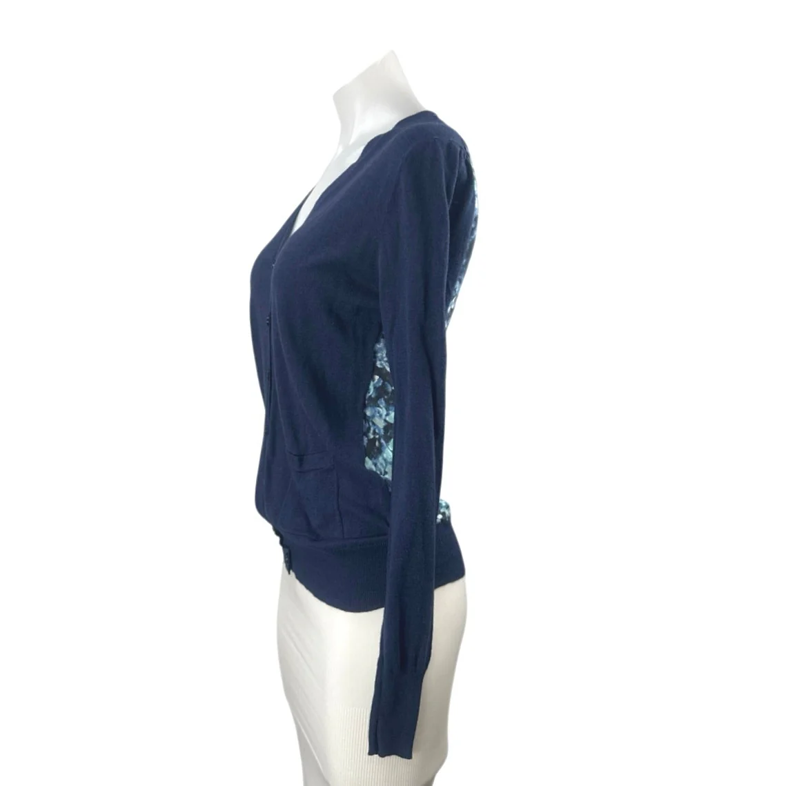 Barney's New York Co-Op Navy Blue Floral Button Up Cardigan Sweater Top Size S - Image 2