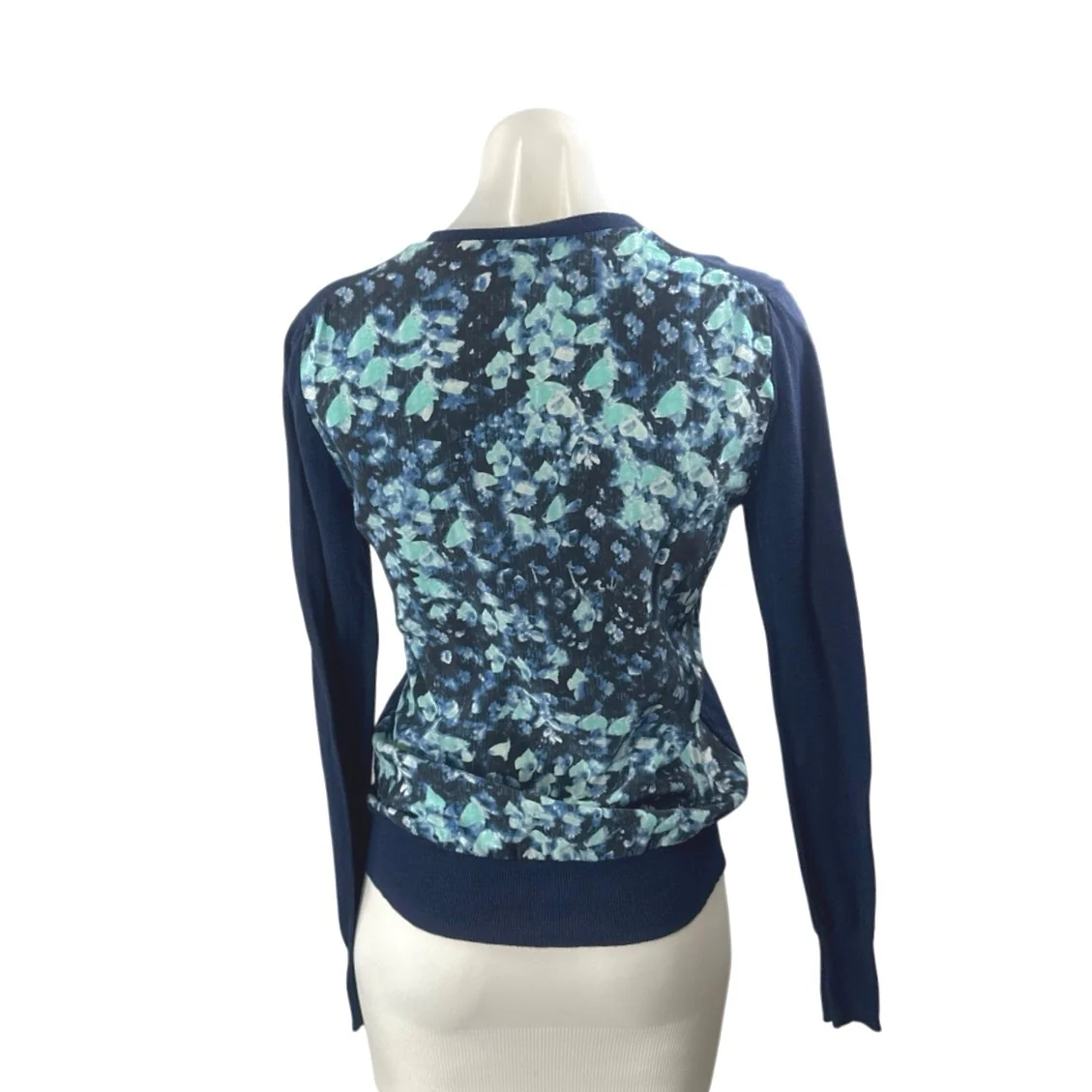 Barney's New York Co-Op Navy Blue Floral Button Up Cardigan Sweater Top Size S - Image 3