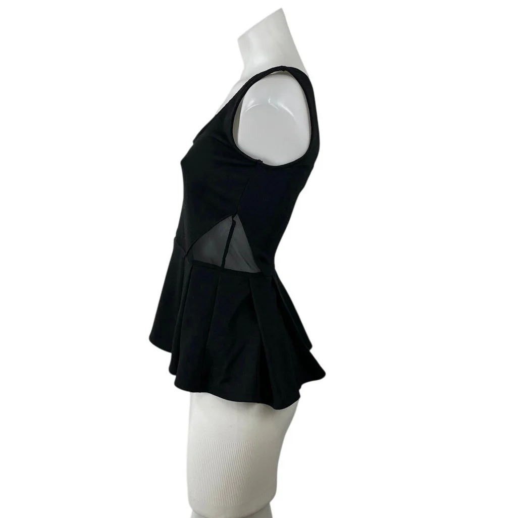 BB Dakota by Jack Women's Black Sleeveless Mesh Sheer Peplum Blouse Top Size XS - Image 3
