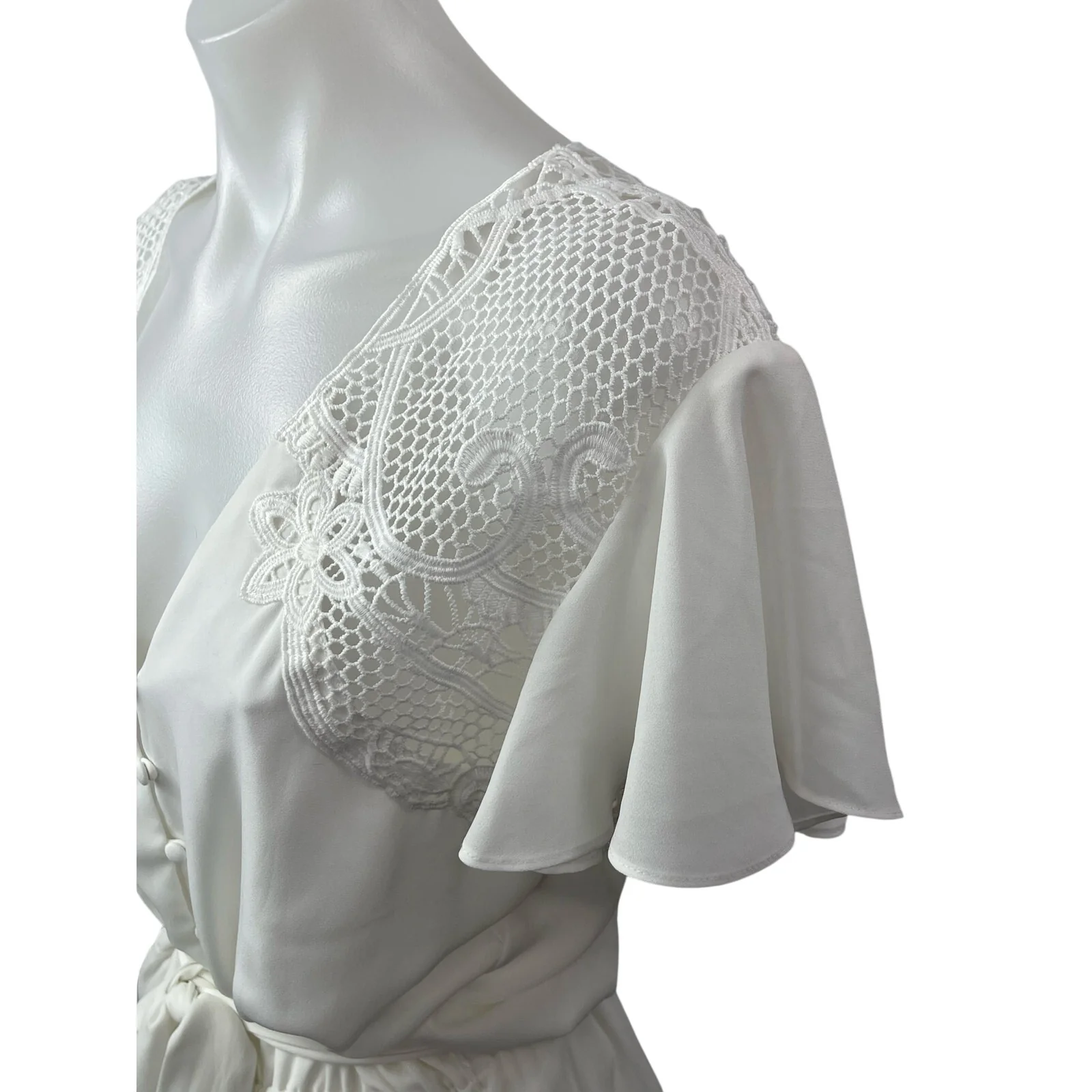 BB Dakota First Impressions White Floral Lace Flutter Sleeve A Line Mini Dress S - Image 3