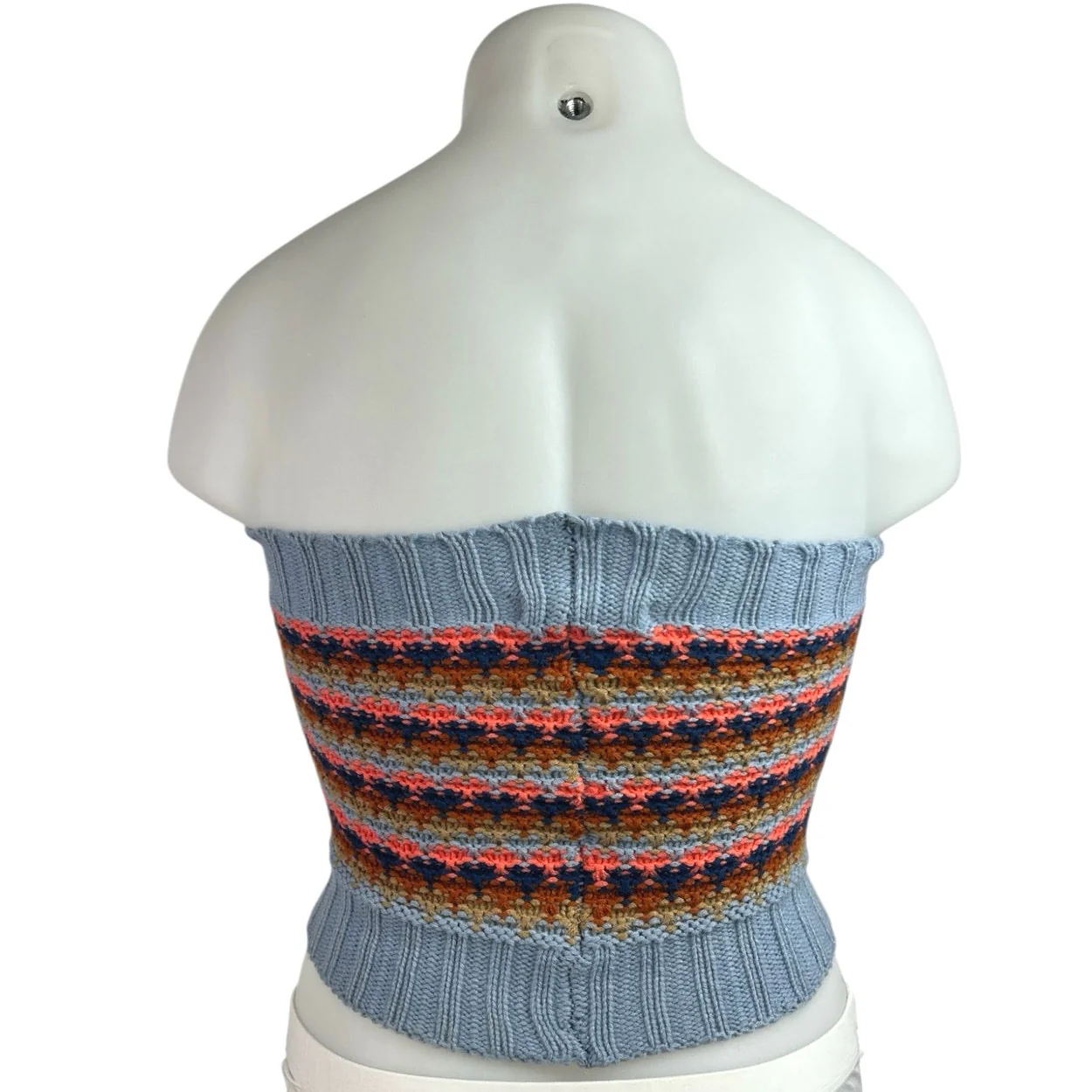 BCBGeneration Blue Stripe Crochet Strapless Tube Bandeau Knit Crop Top Size M - Image 2