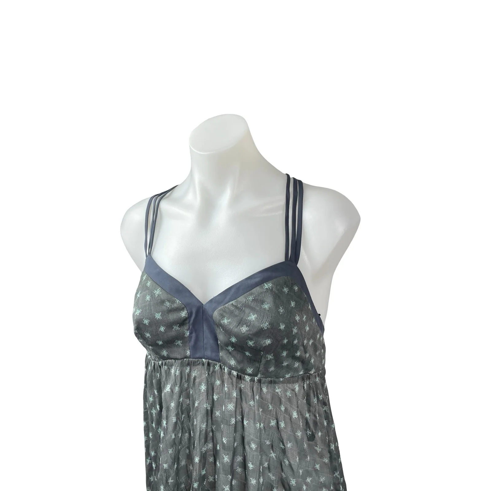BCBGeneration Gray Geometric Semi Sheer Strappy Sleeveless High Low Dress Sz XS - Image 3