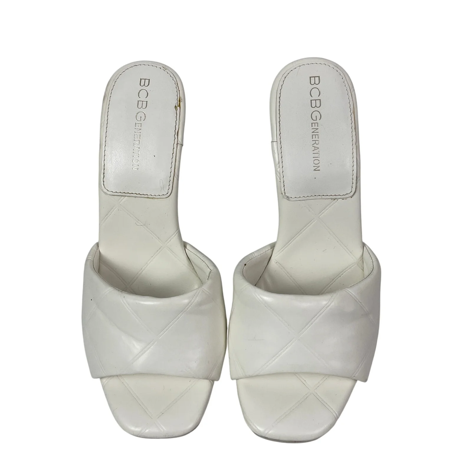 BCBGeneration Ixani White Quilted Pad Square Toe Stiletto Heels Mule Sandals 7.5 - Image 2