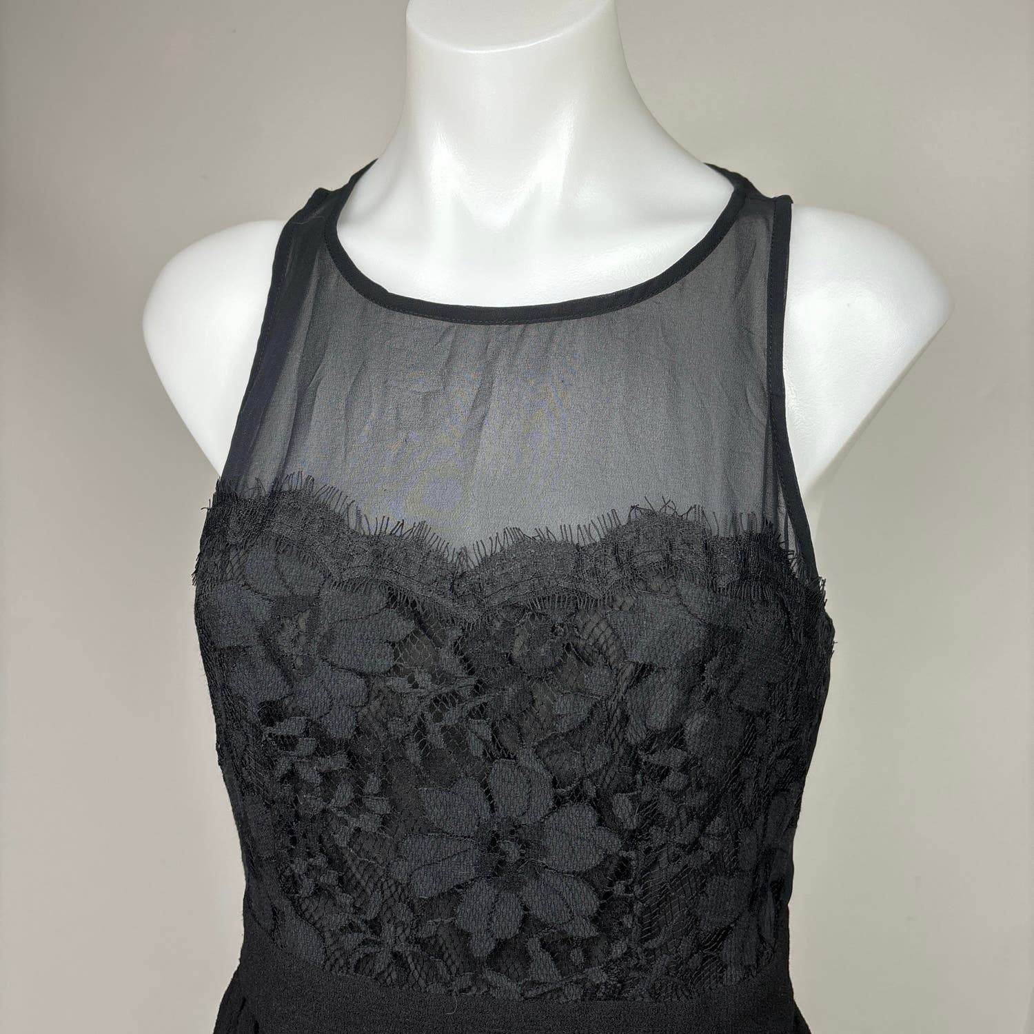 BCBGeneration Women's Black Floral Lace Sheer Mesh Sleeveless Mini Dress Size 6 - Image 4
