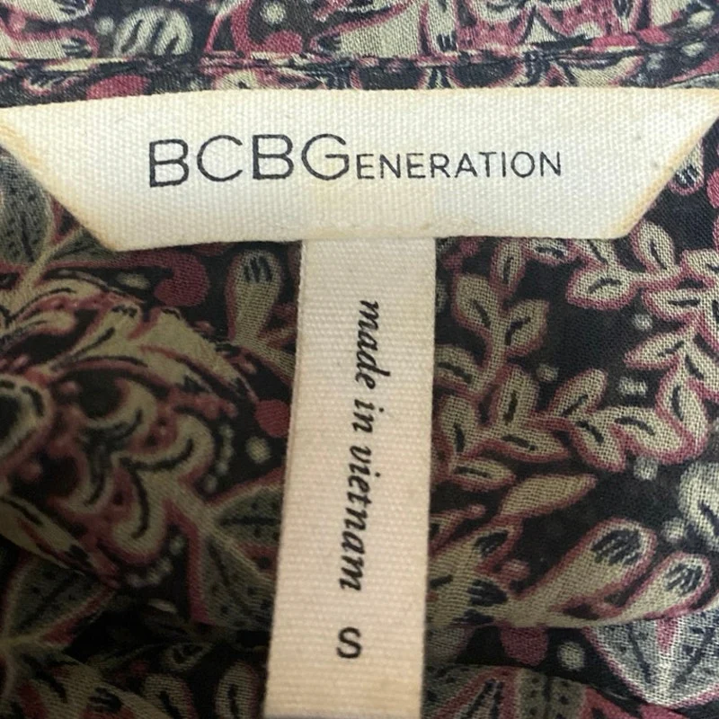 BCBGeneration Women's Brown Floral Flared Bell Sleeve Peplum Sheer Blouse Top S - Image 3