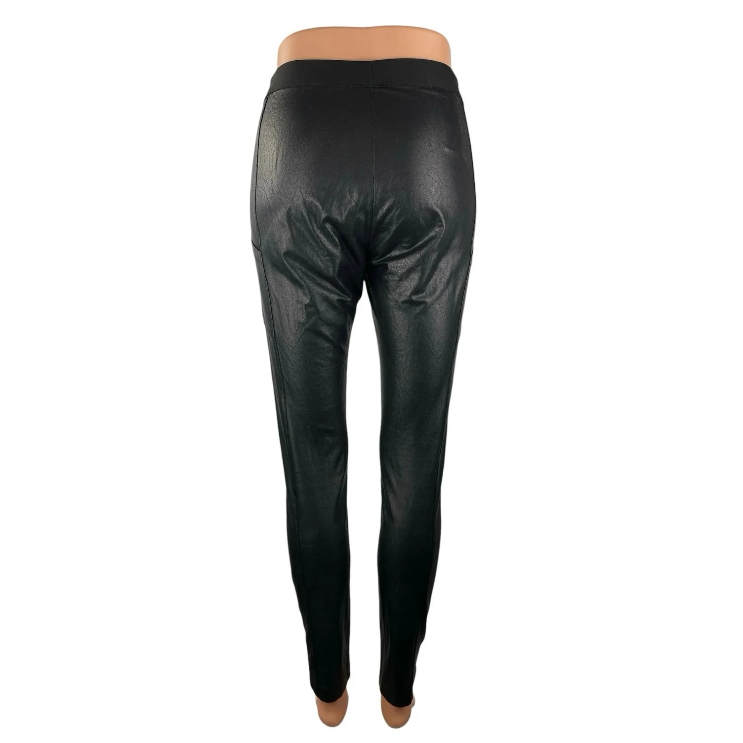 BCBGMaxazria Black Faux Leather Vegan Mid Rise Pocket Leggings Pants Size XS - Image 3
