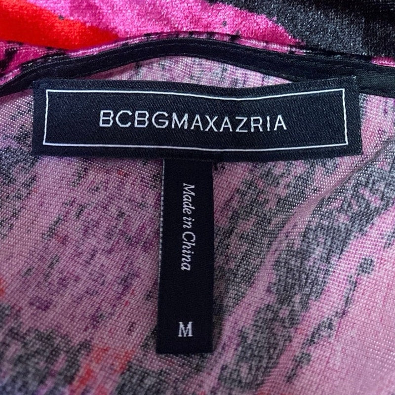 BCBGMAXAZRIA Multicolor Lace Long Sleeve Deep V Neck Faux Wrap Blouse Top Size M - Image 3