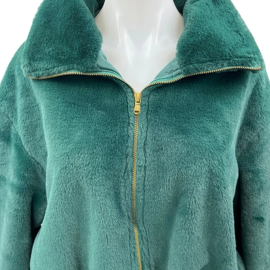 Be Fore Dawn Women's Green Faux Fur Sherpa Fleece Full Zip Sweater Coat Jacket 8 - Image 3